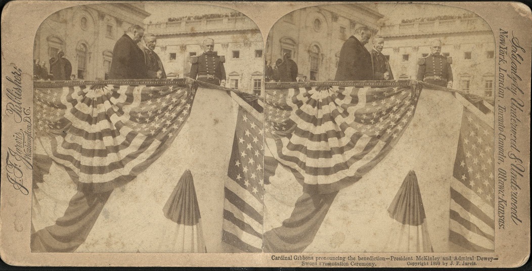 Cardinal Gibbons pronouncing the benediction – President McKinley and Admiral Dewey – Sword Presentation Ceremony.